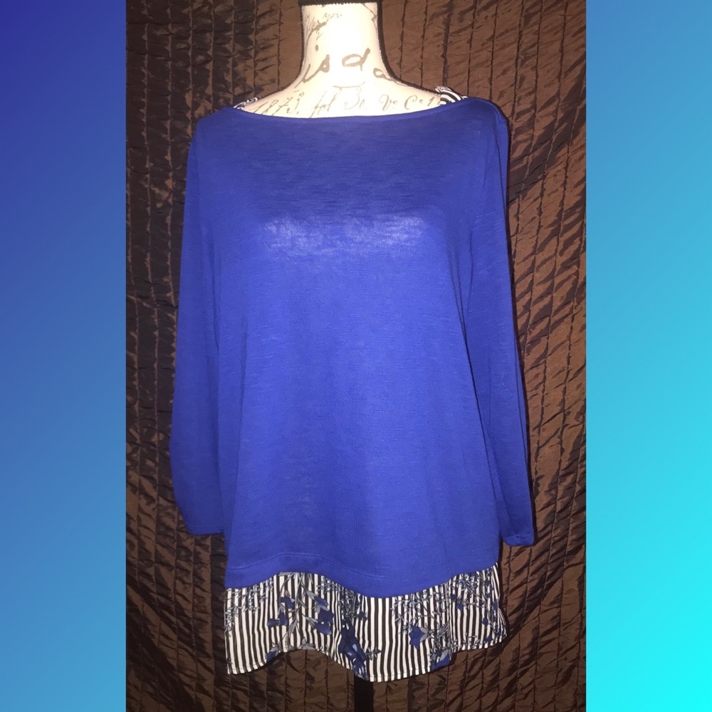 Royal Blue Mock Layer Sweater Blouse sz XL